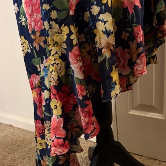 Lulu's Navy Floral One Shoulder Dress - Blue and Pink - Picture 7 of 10